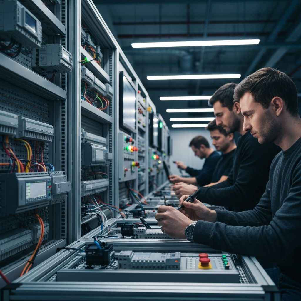 Ti2 engineers working on industrial automation systems